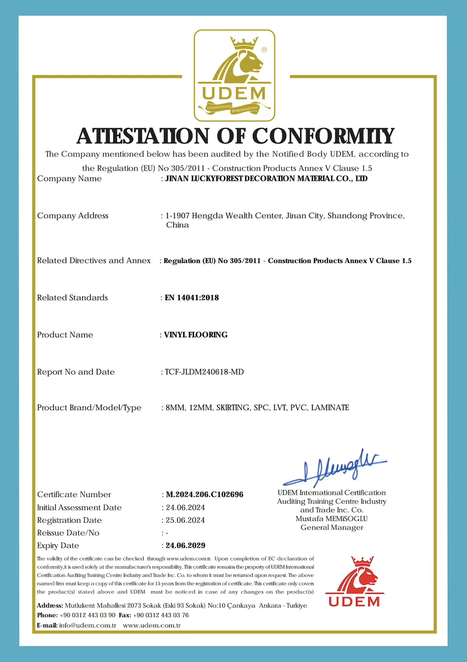 Certificado CE Piso Laminado LABSUN