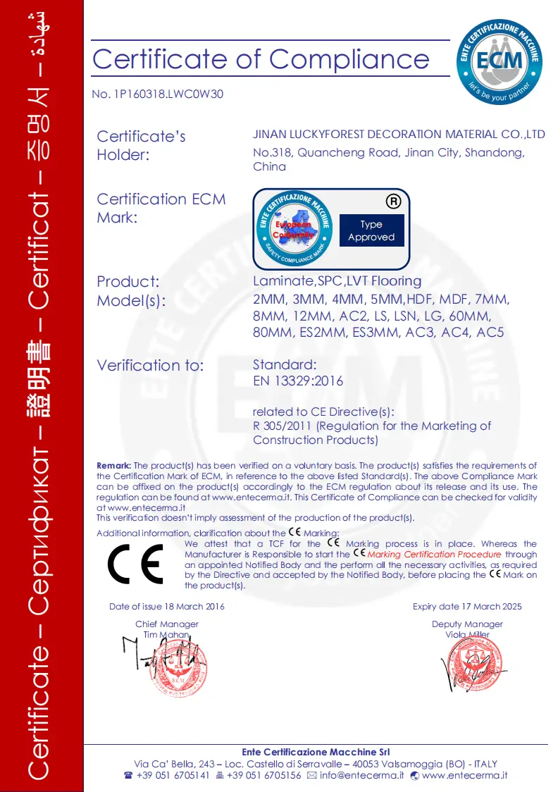 Certificado CE Piso SPC LABSUN